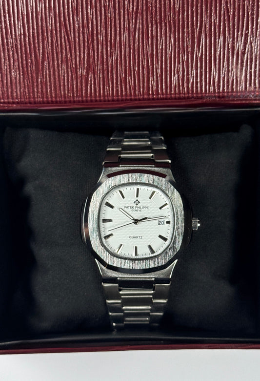 Patek Philippe Style Automatic Watch – White Dial Silver Belt