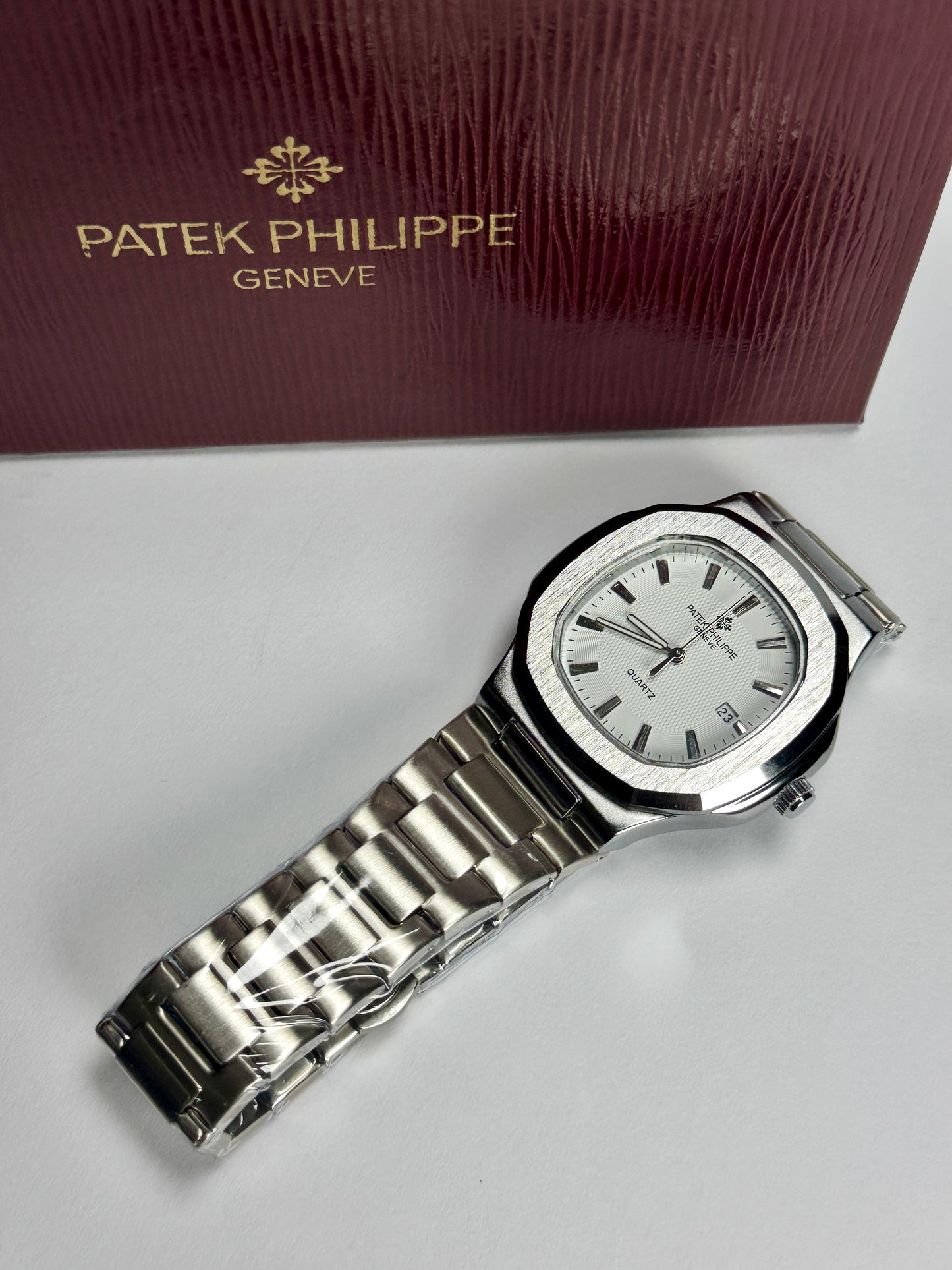 Patek Philippe Style Automatic Watch – White Dial Silver Belt
