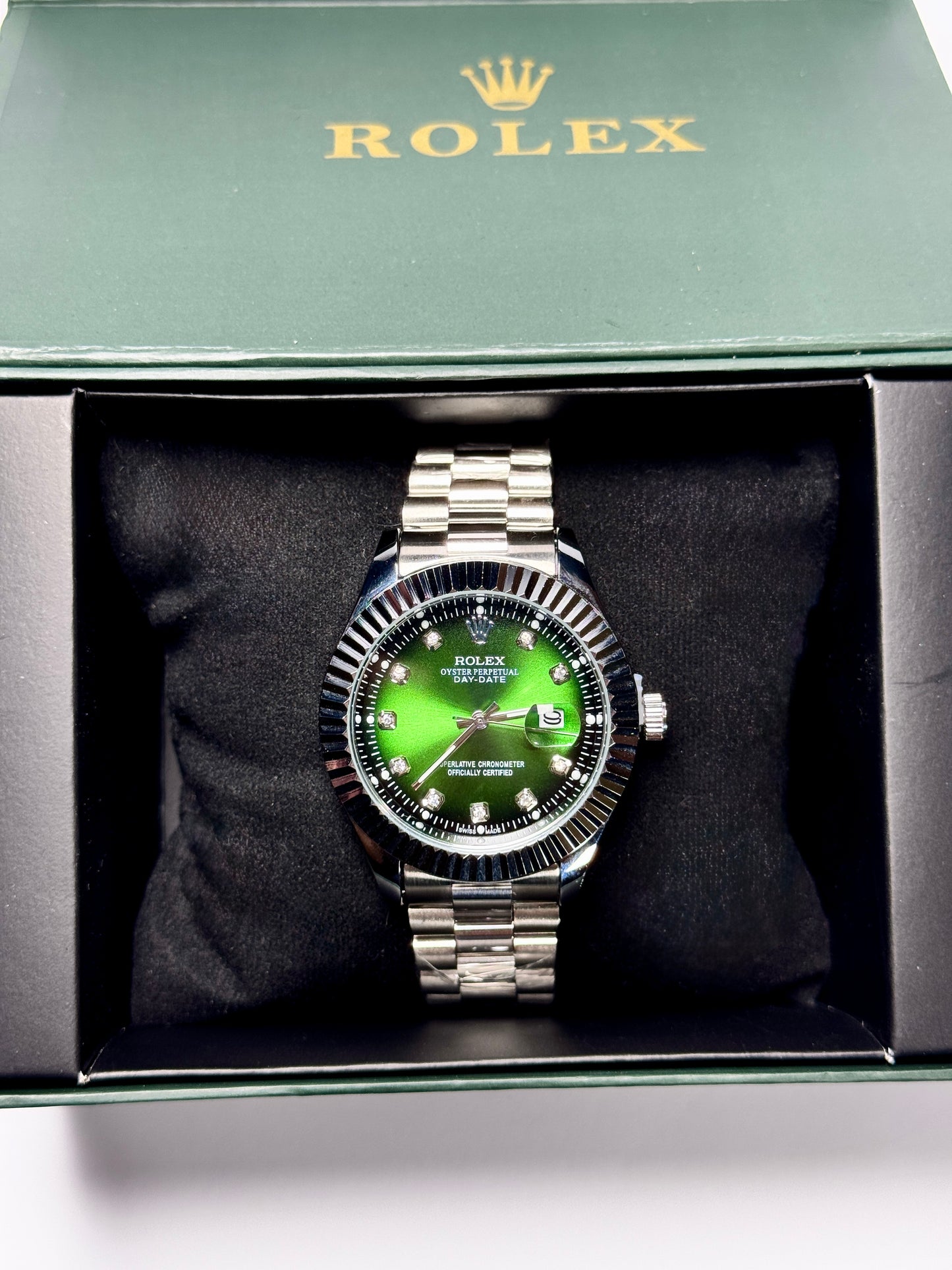 Premium RLX Silver Chain Green Dial Watch