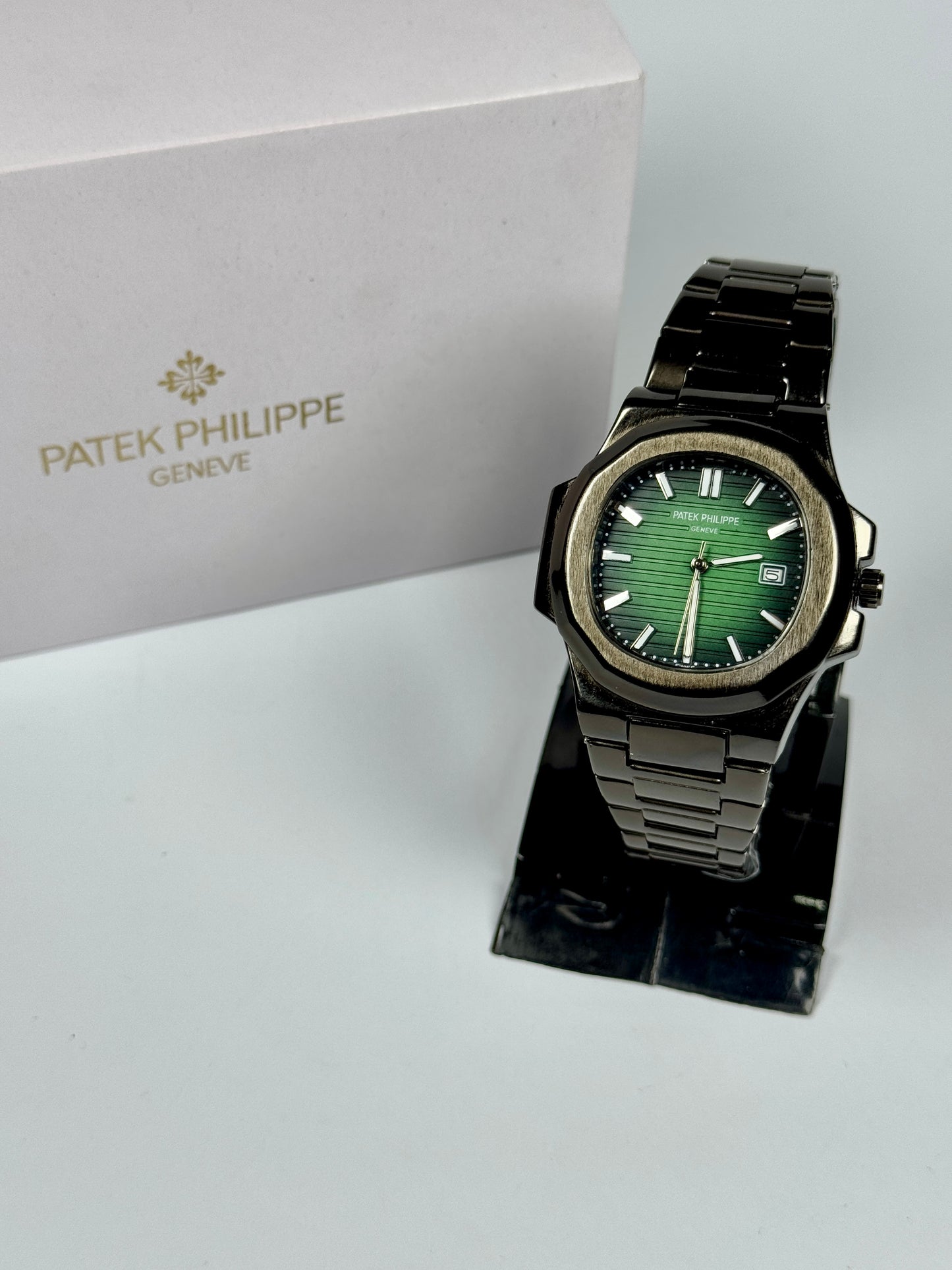 Patek Philippe Style Automatic Watch – Green Dial Black Belt