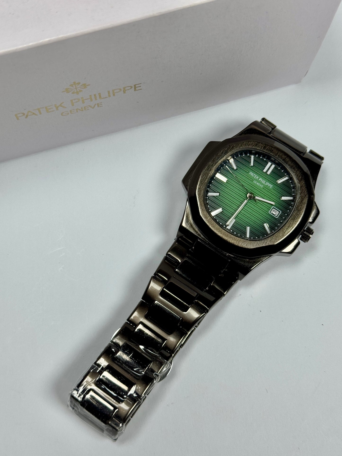 Patek Philippe Style Automatic Watch – Green Dial Black Belt