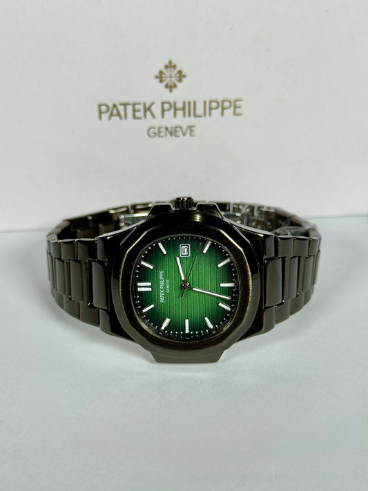 Patek Philippe Style Automatic Watch – Green Dial Black Belt