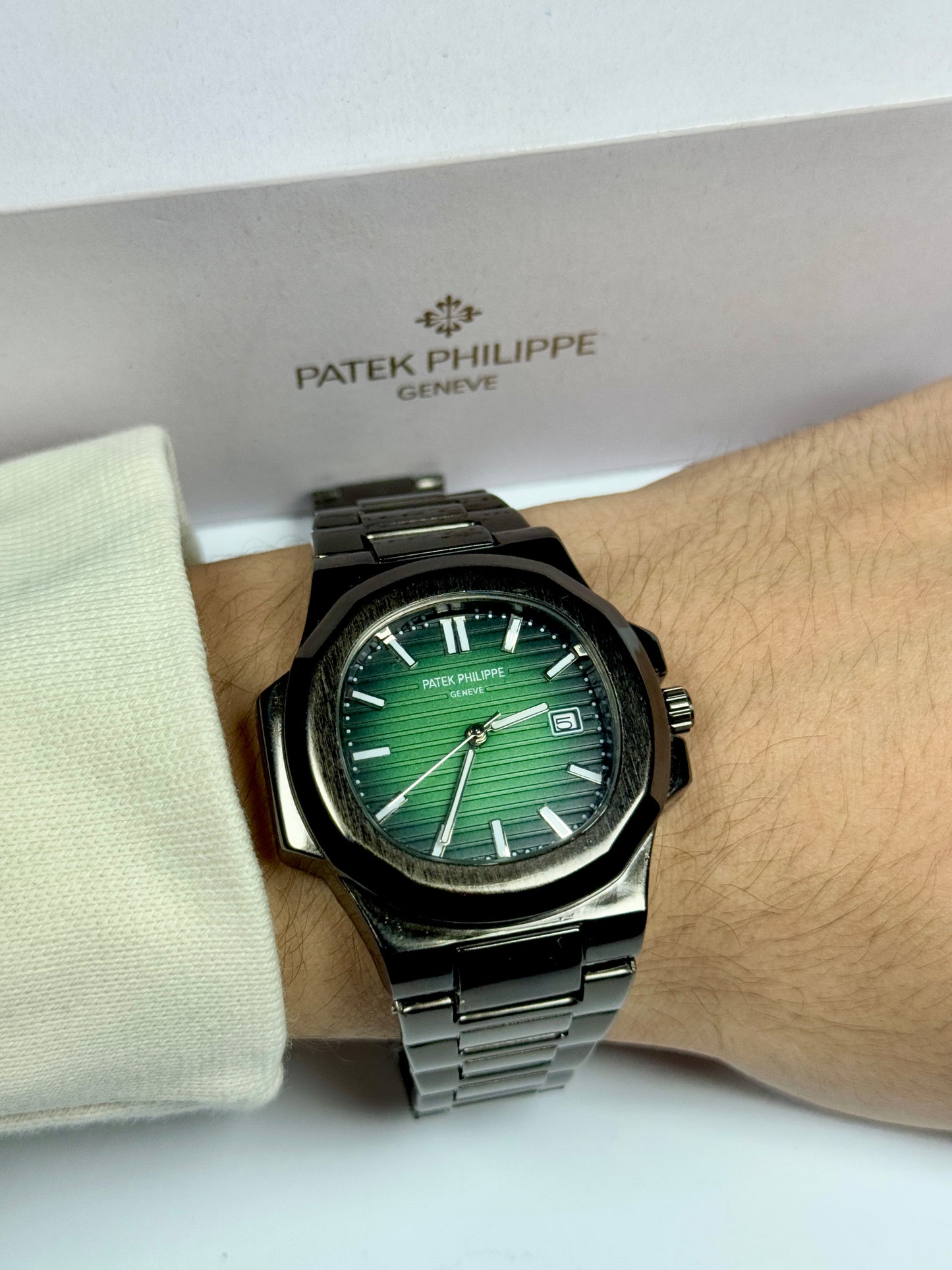 Patek Philippe Style Automatic Watch – Green Dial Black Belt