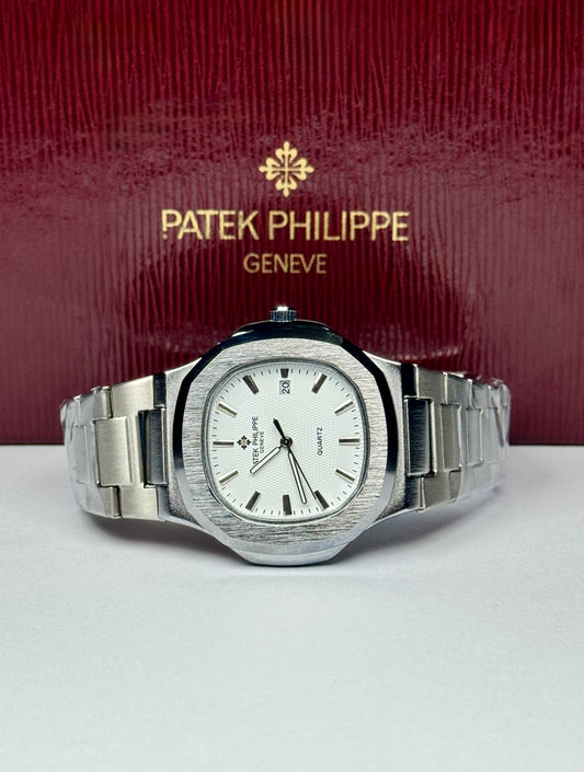Patek Philippe Style Automatic Watch – White Dial Silver Belt