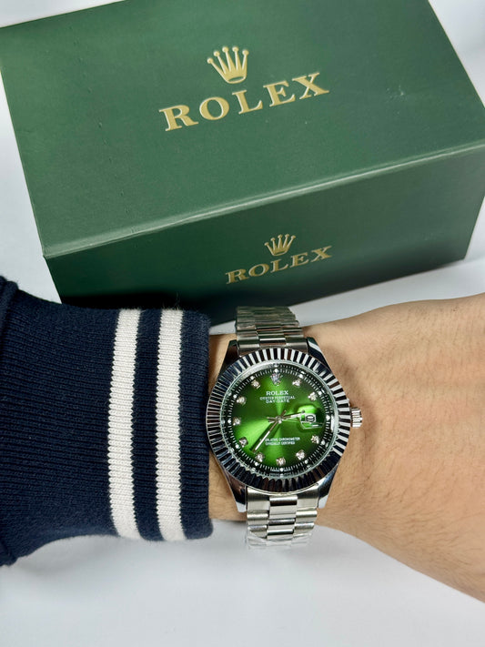 Premium RLX Silver Chain Green Dial Watch