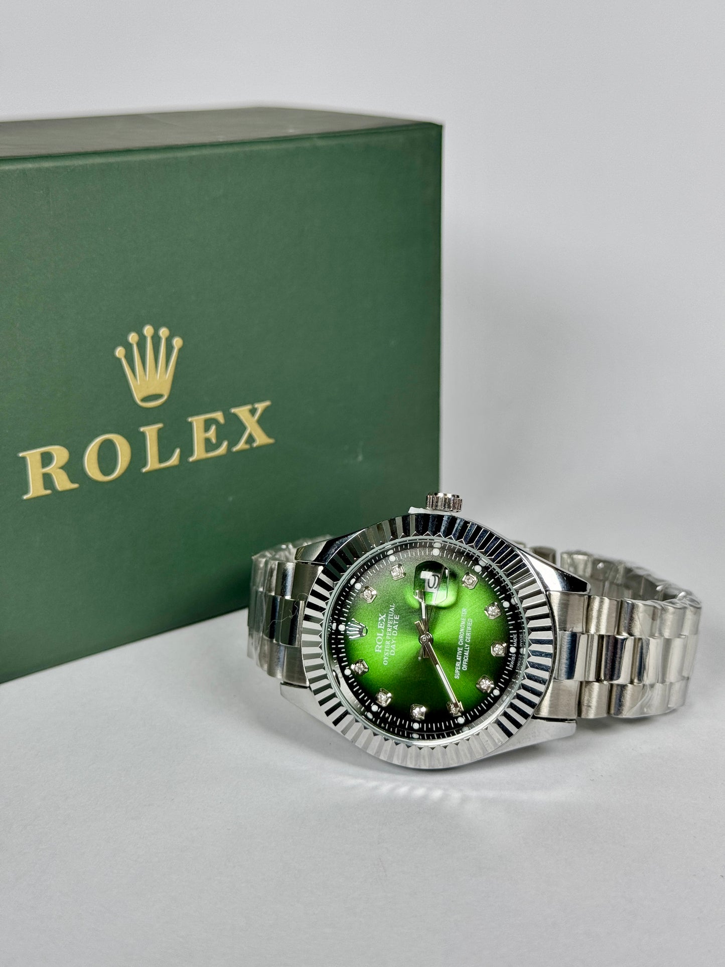 Premium RLX Silver Chain Green Dial Watch