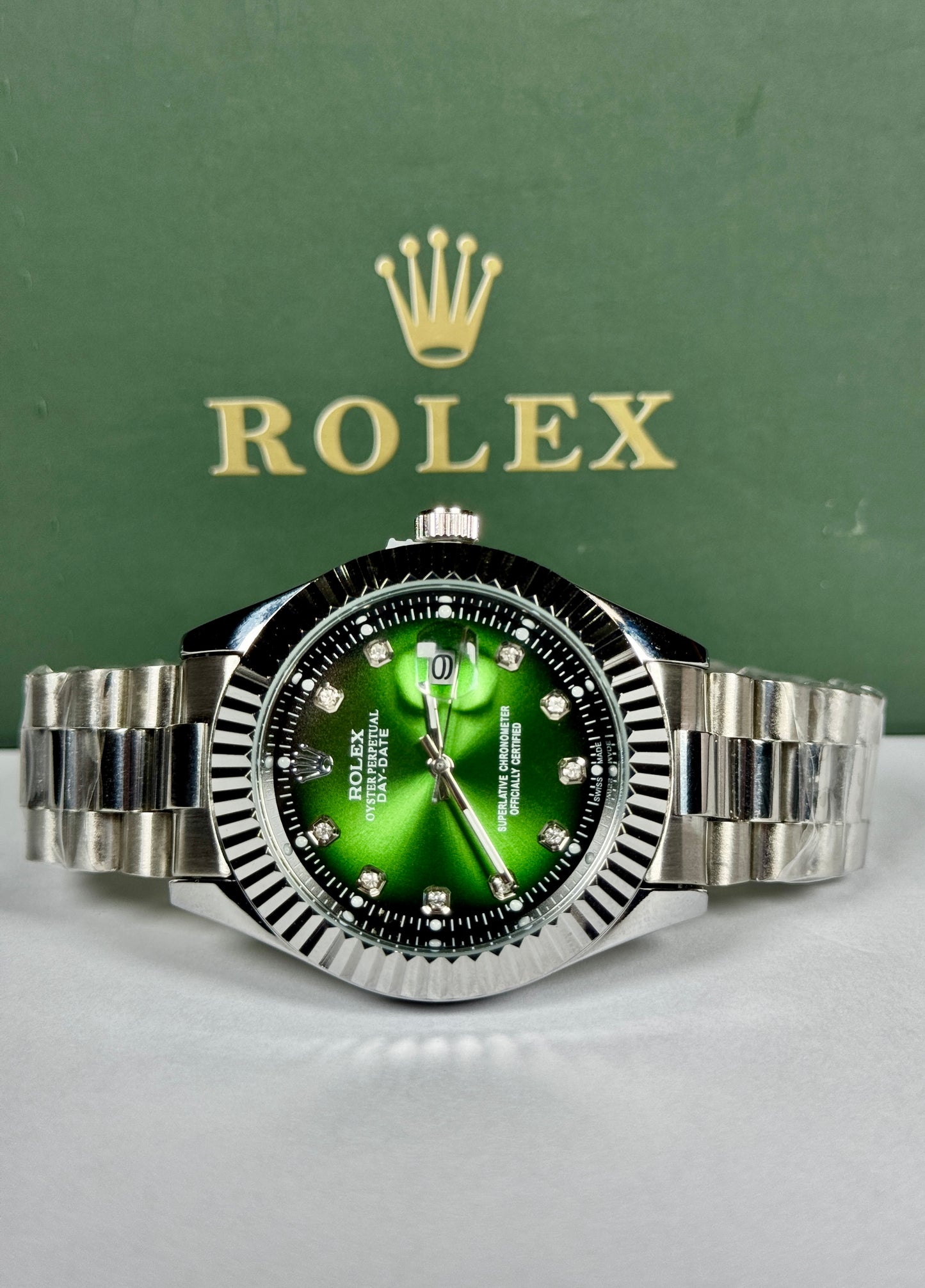 Premium RLX Silver Chain Green Dial Watch