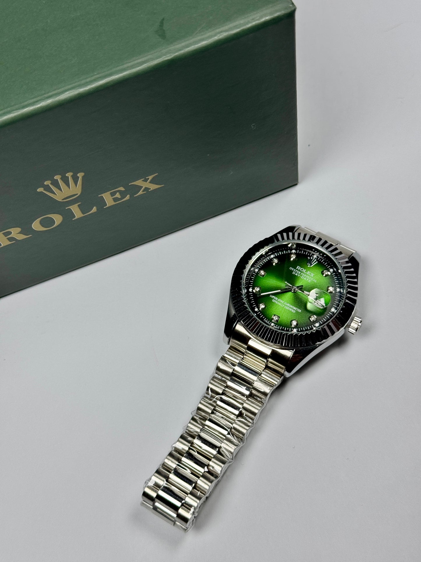 Premium RLX Silver Chain Green Dial Watch