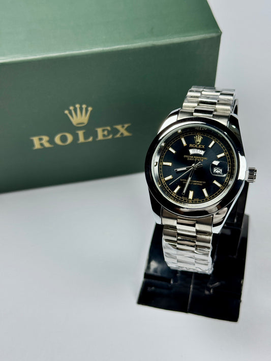 Oyster Perpetual Black Dial Silver Chain