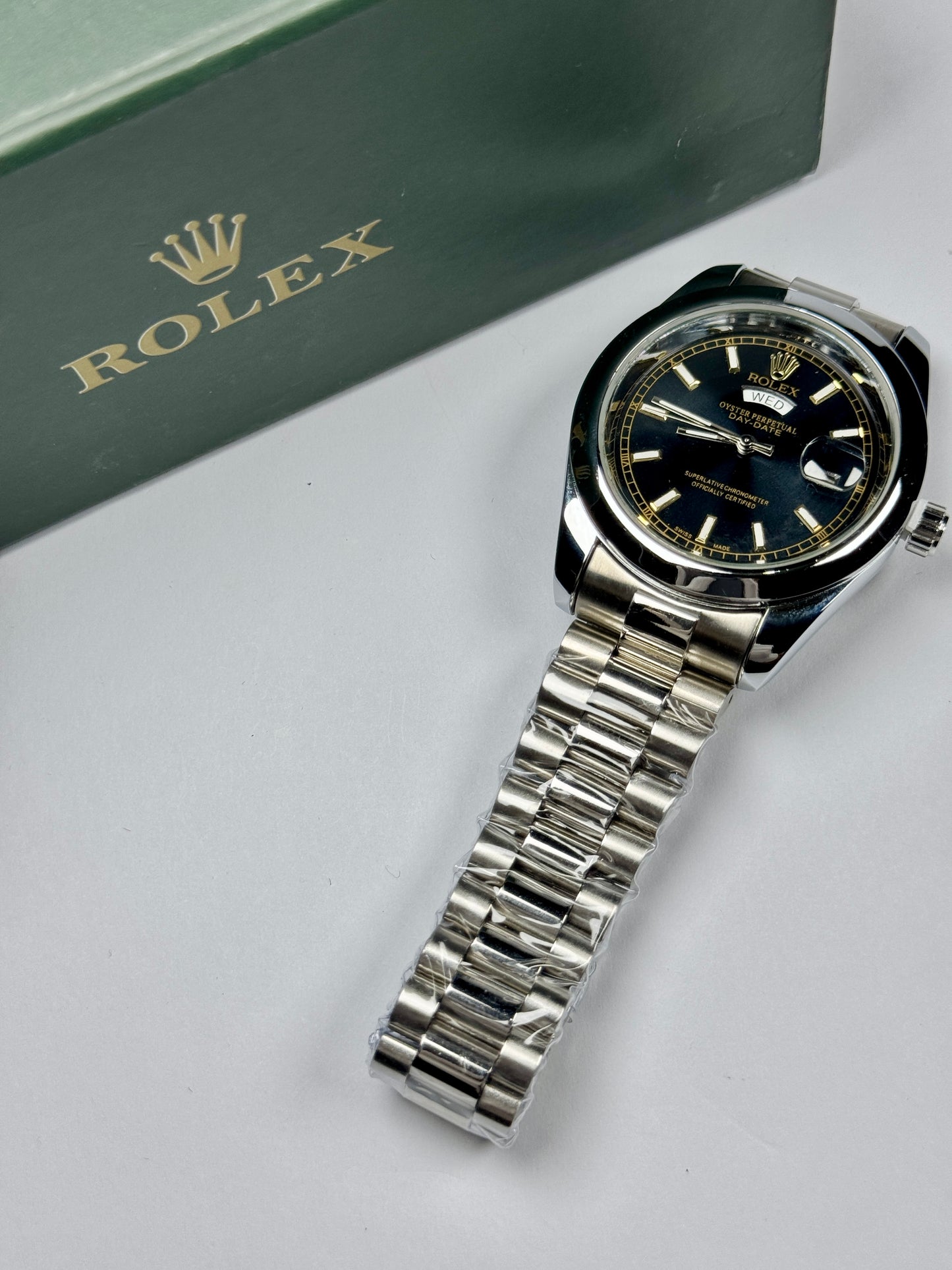 Oyster Perpetual Black Dial Silver Chain