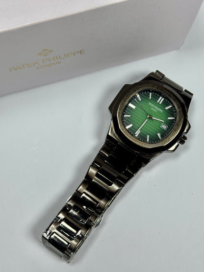 Patek Philippe Style Automatic Watch – Green Dial Black Belt